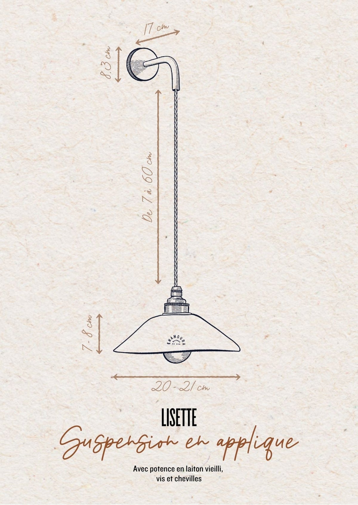 LISETTE - Terre cuite blanche émaillée - Suspension en applique - Avec potence laiton vieilli (Capsule Blanc d'Automne))