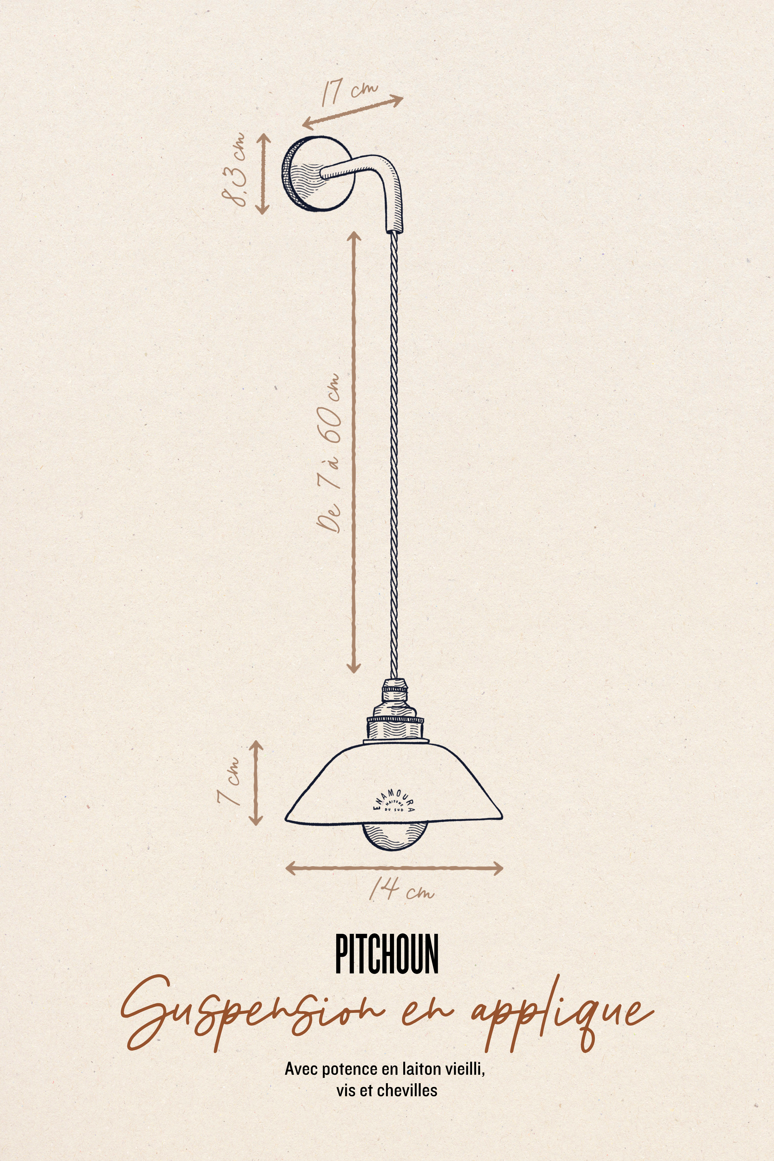 PITCHOUN - Porcelaine Biscuit - Suspension en applique - Avec potence laiton vieilli