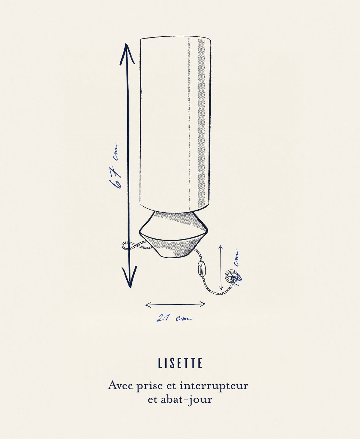 Dimensions lampe à poser Lisette