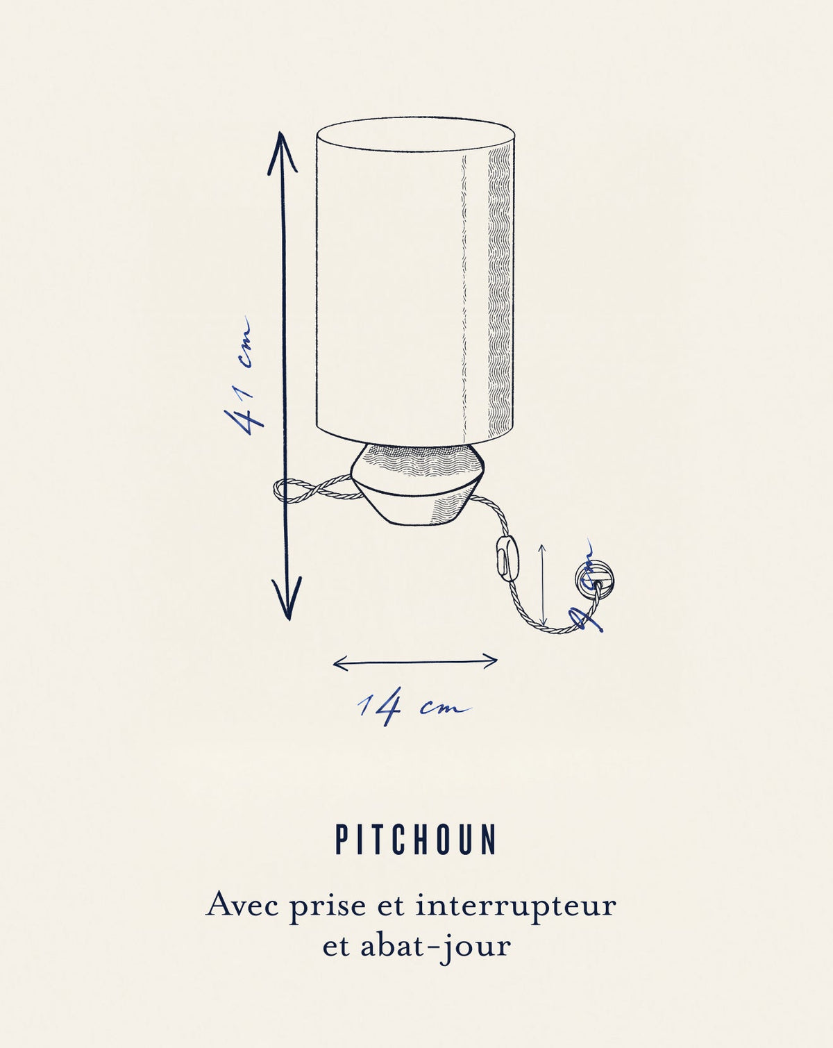 Dimensions lampe à poser Pitchoun