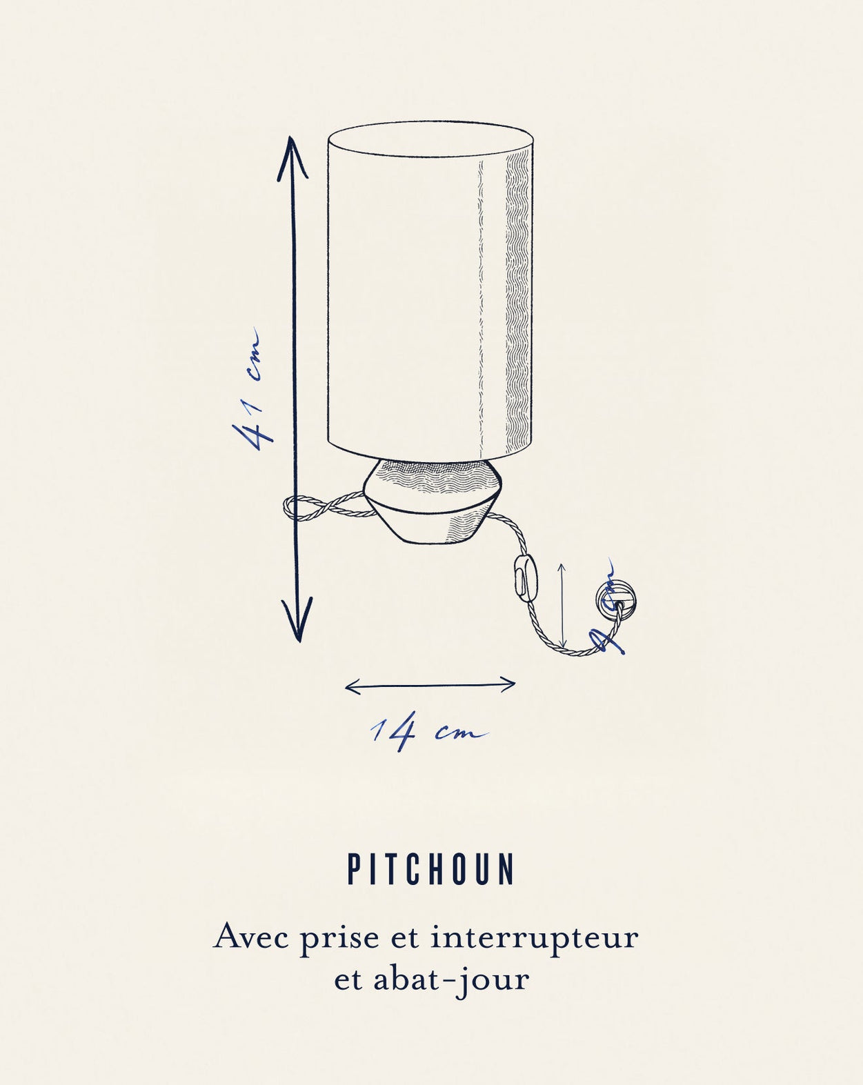 Lampe a poser - dimensions - pitchoun