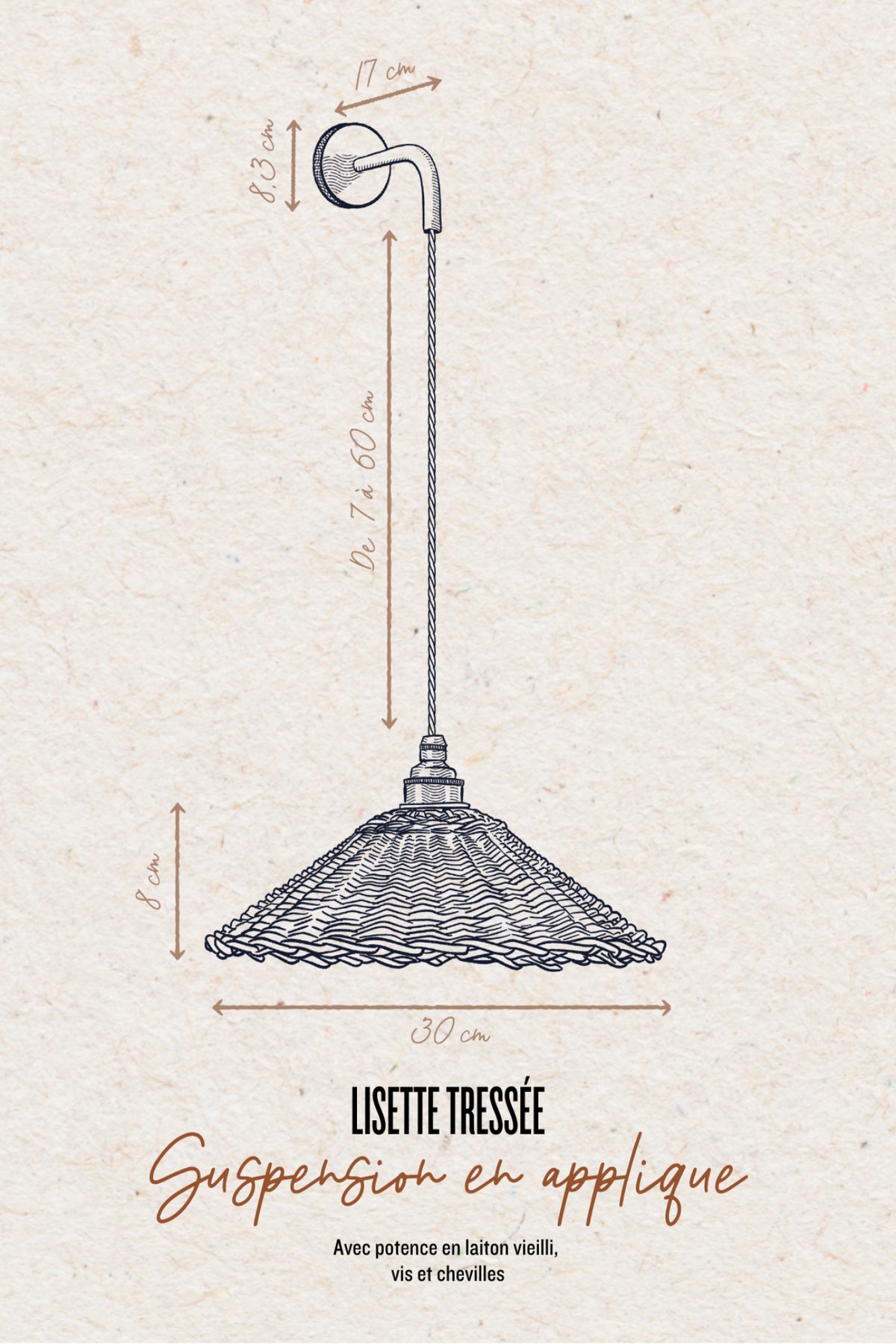 LISETTE - Tressée - Suspension en applique - Potence noire mat