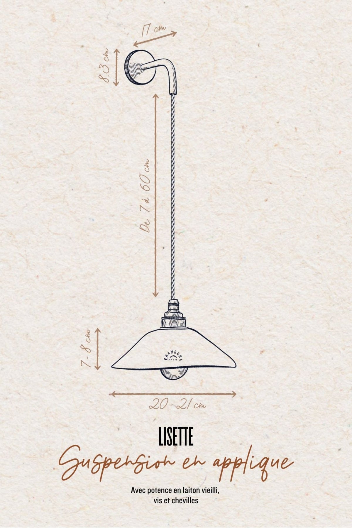 LISETTE - Terre mêlée vernissée - Suspension en applique - Potence noire mat