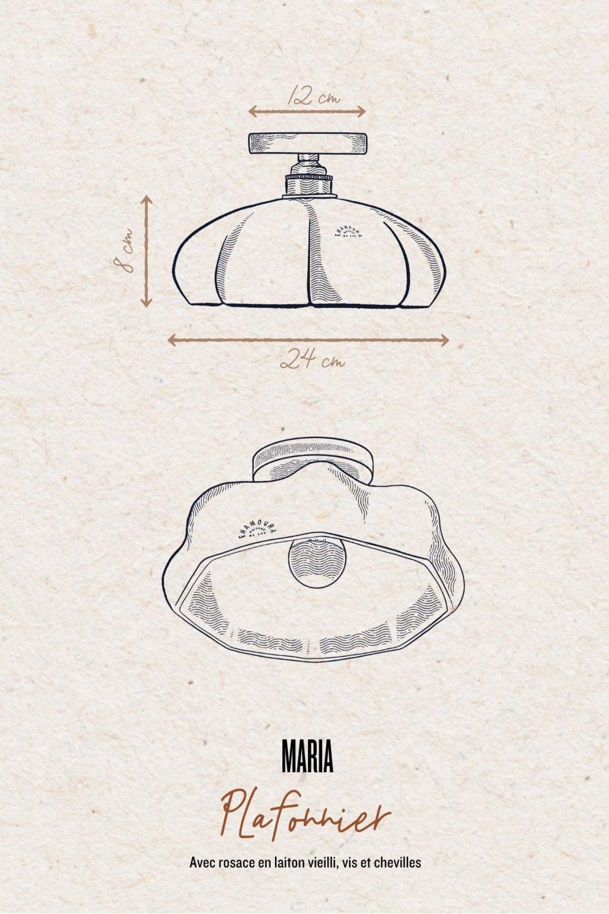 MARIA - Porcelaine Emaillée - Suspension en applique - Potence noire mat