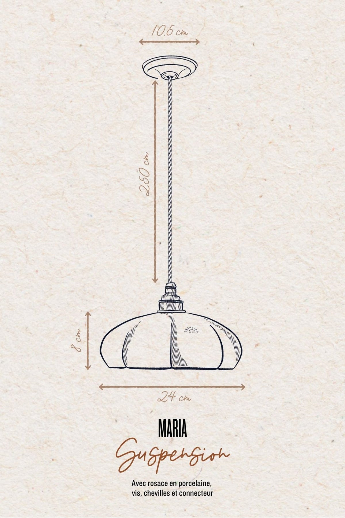 MARIA - Porcelaine Emaillée - Suspension en applique - Potence noire mat