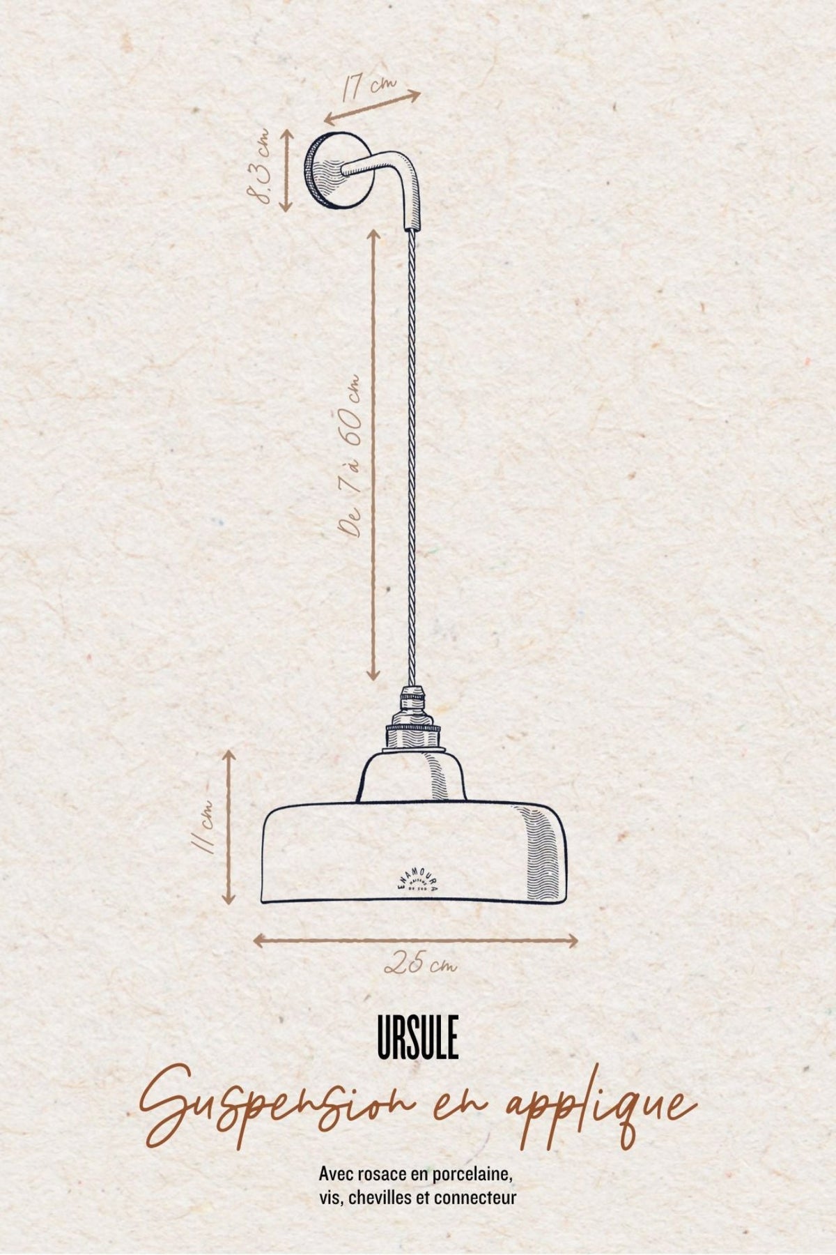 URSULE - Grès chamotté ivoire - Suspension en applique - Potence laiton vieilli