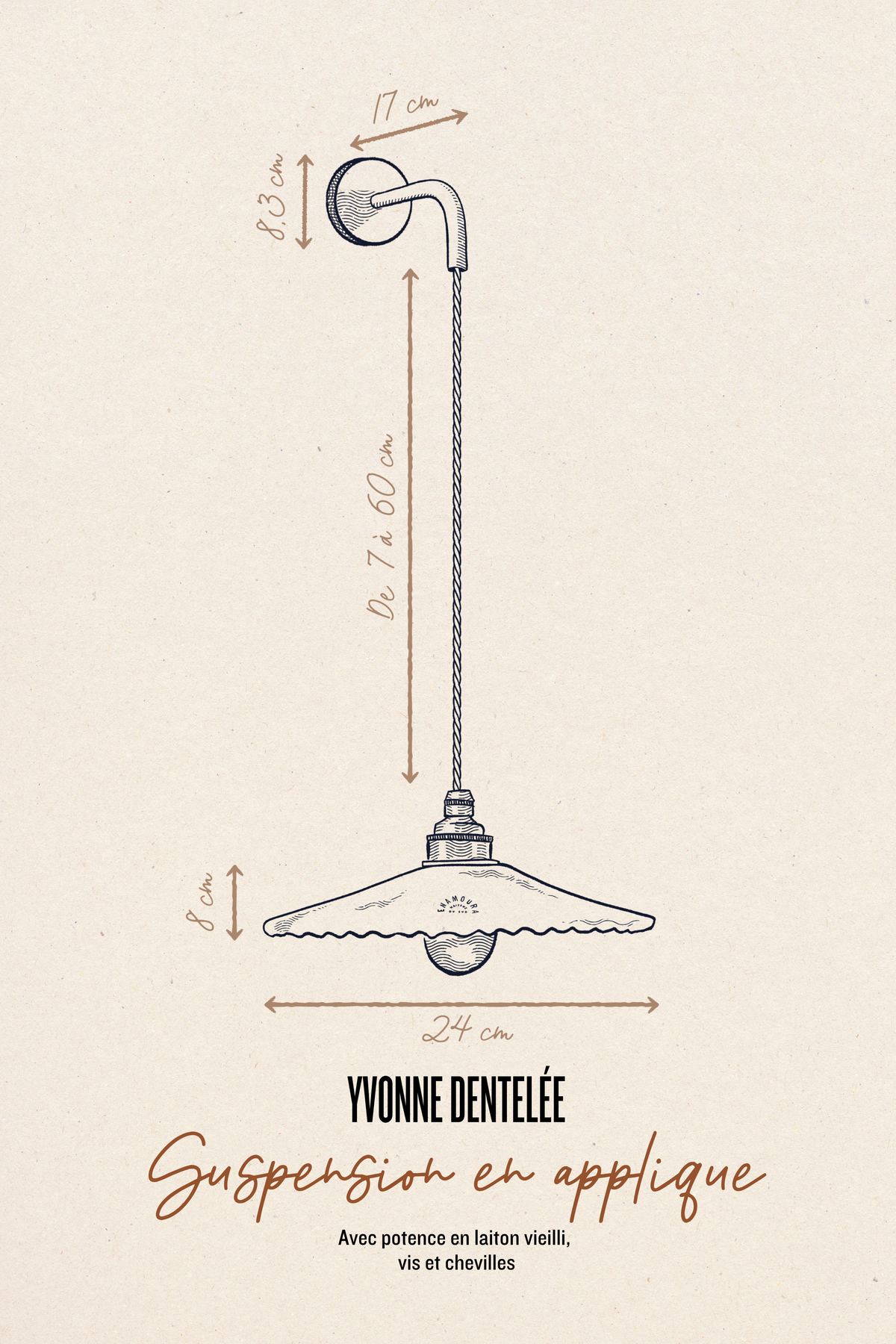 YVONNE EN DENTELLE - Porcelaine Emaillée - Suspension en applique - Avec potence noire mat