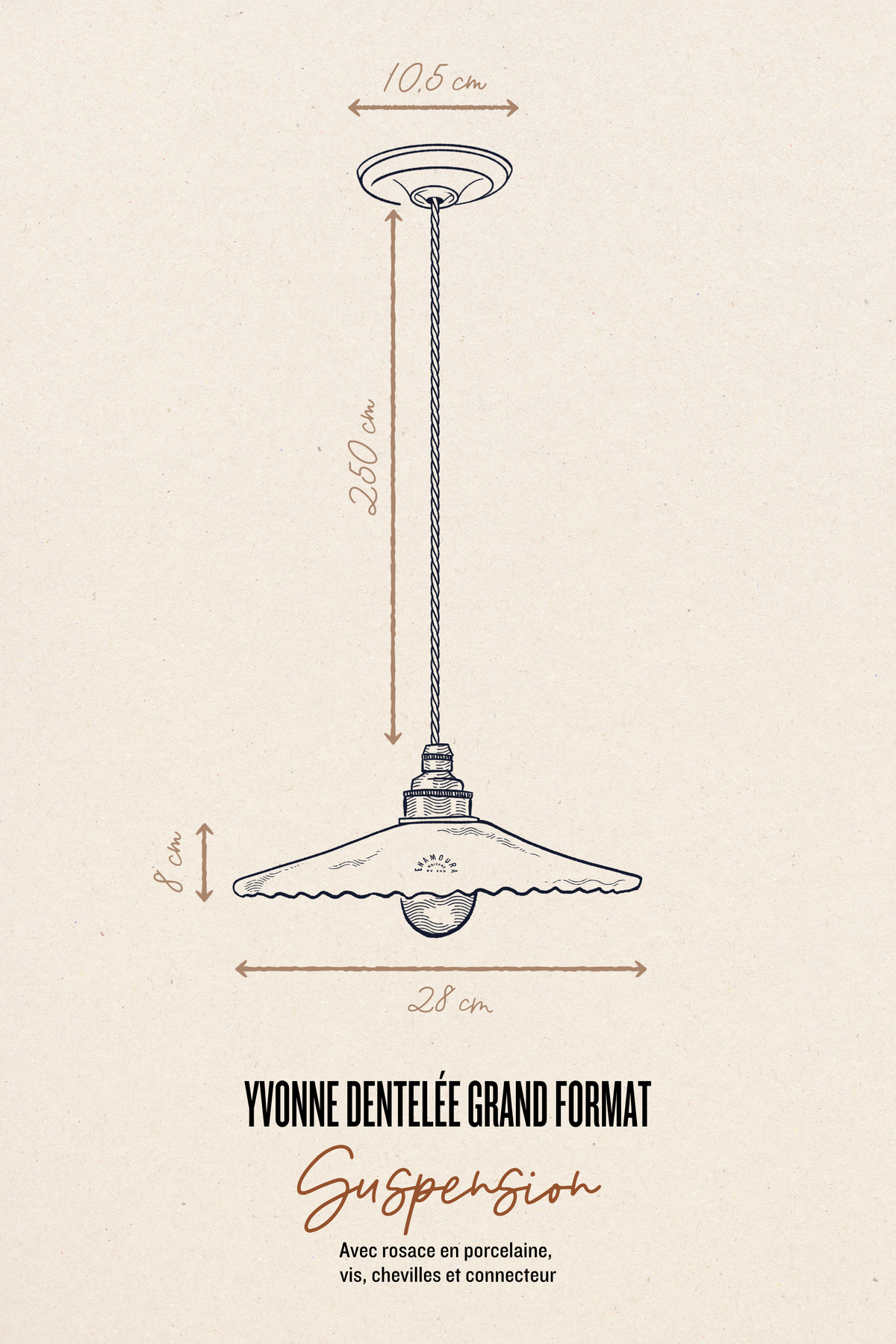 YVONNE EN DENTELLE - Terre mêlée mat - Grand format - Suspension